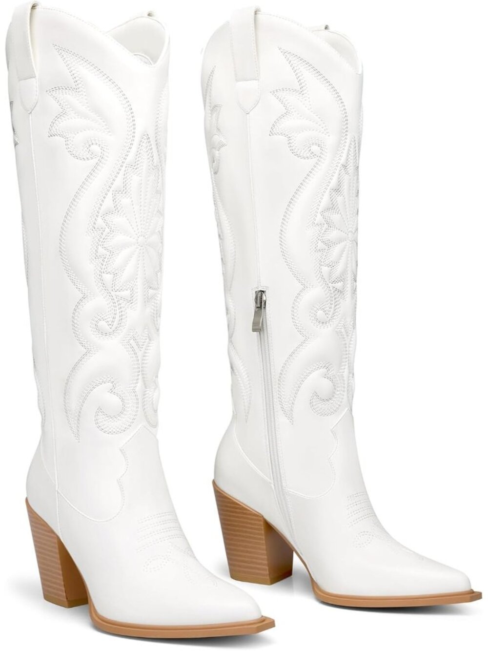 Women’s White Western Cowboy Wide Calf Knee High Imported Cowgirl Long Boots